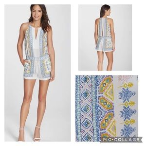 BCBGMaxAzria Tyra' Border Print Split Back Romper